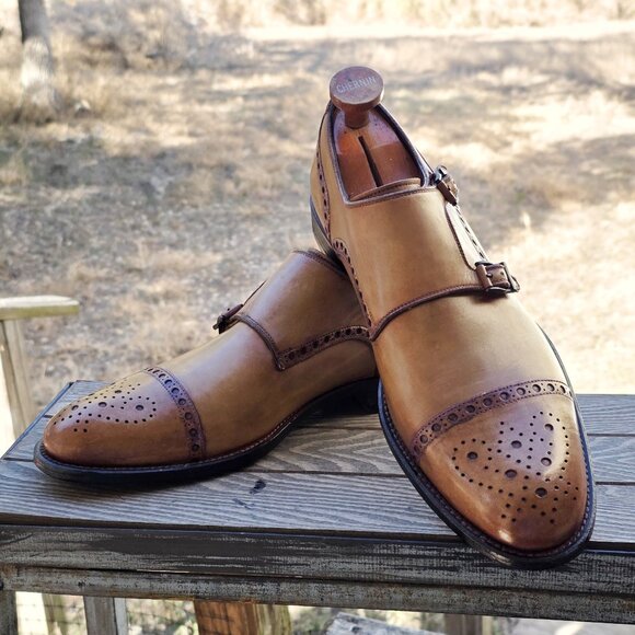 Magnanni 9.5-M Tan  Monk Strap Mens Dress Shoes - Picture 6 of 14